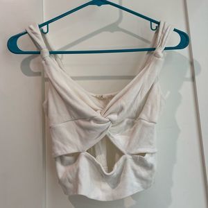 Creme Le Lis Knot Cropped Tank Top With Cut Outs